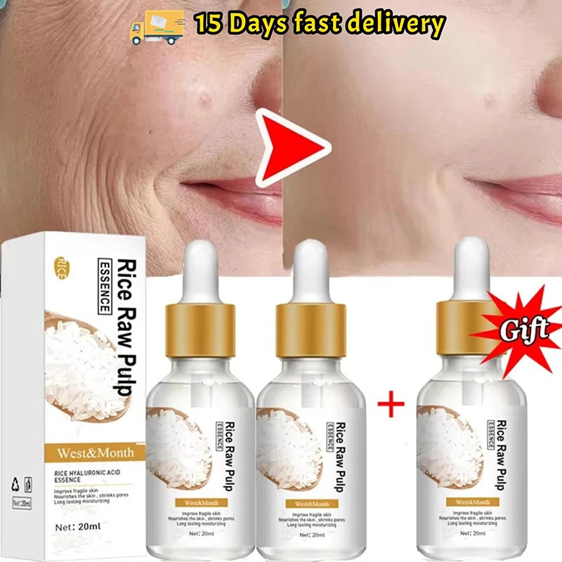 Rice Raw Pulp Serum Hyaluronic Acid Face Essence Nourishing Moisturizing Whitening Anti-Wrinkle Brighten Smooth Facial Skin Care