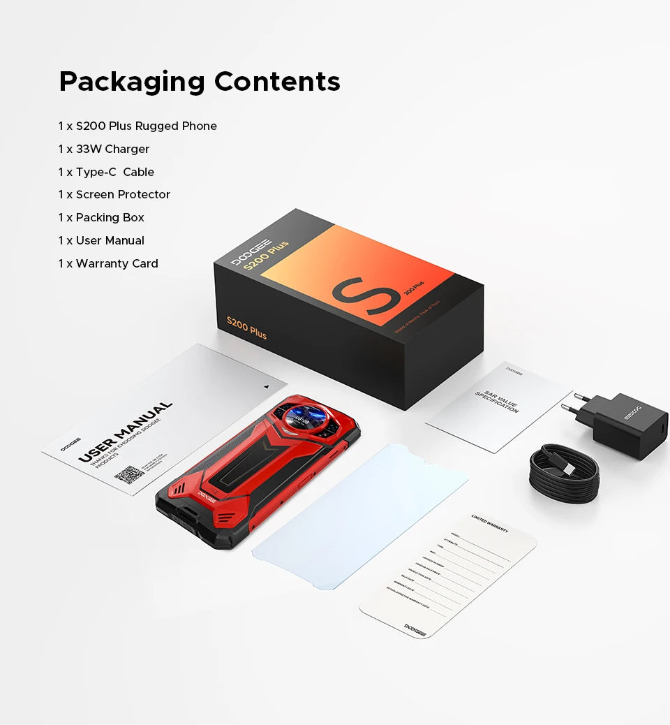 World Premiere DOOGEE S200 Plus 5G AI Rugged Phone Dimensity 7300 1.32" Rear Display 12+512GB 6.72'' 10100mAh Battery Smartphone