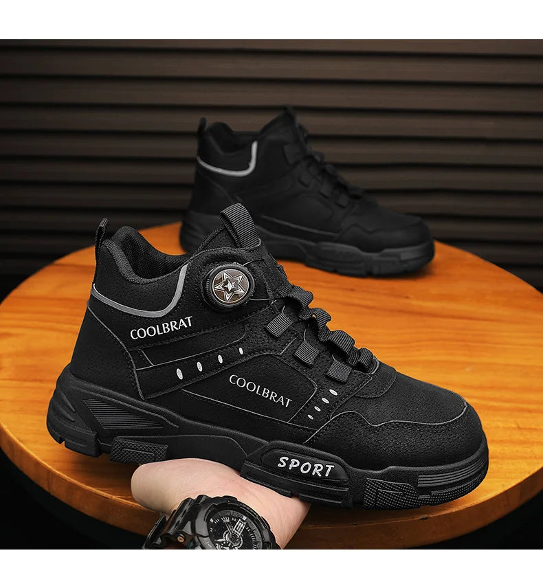 2024 New Men's High Top Platform Casual Boots Swivel Button Outdoor Cargo Men's Booties Motorcycle Ankle Boots Sneakers for Men