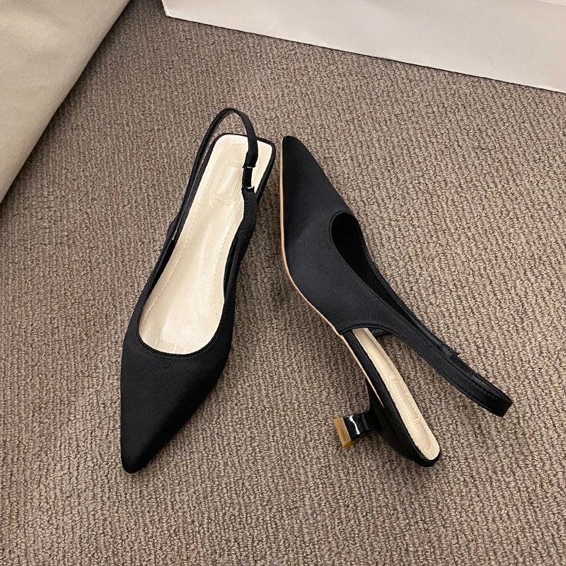 Summer New Women Sandals Heel Ladies Shoes Pointed Toe Solid Female Women's Shoes Back Strap Slip on