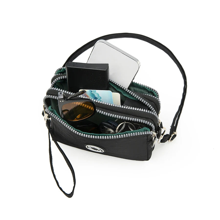 Fashion solid color triple zipper large capacity ladies crossbody travel portable popular zipper coin purse phone wallet