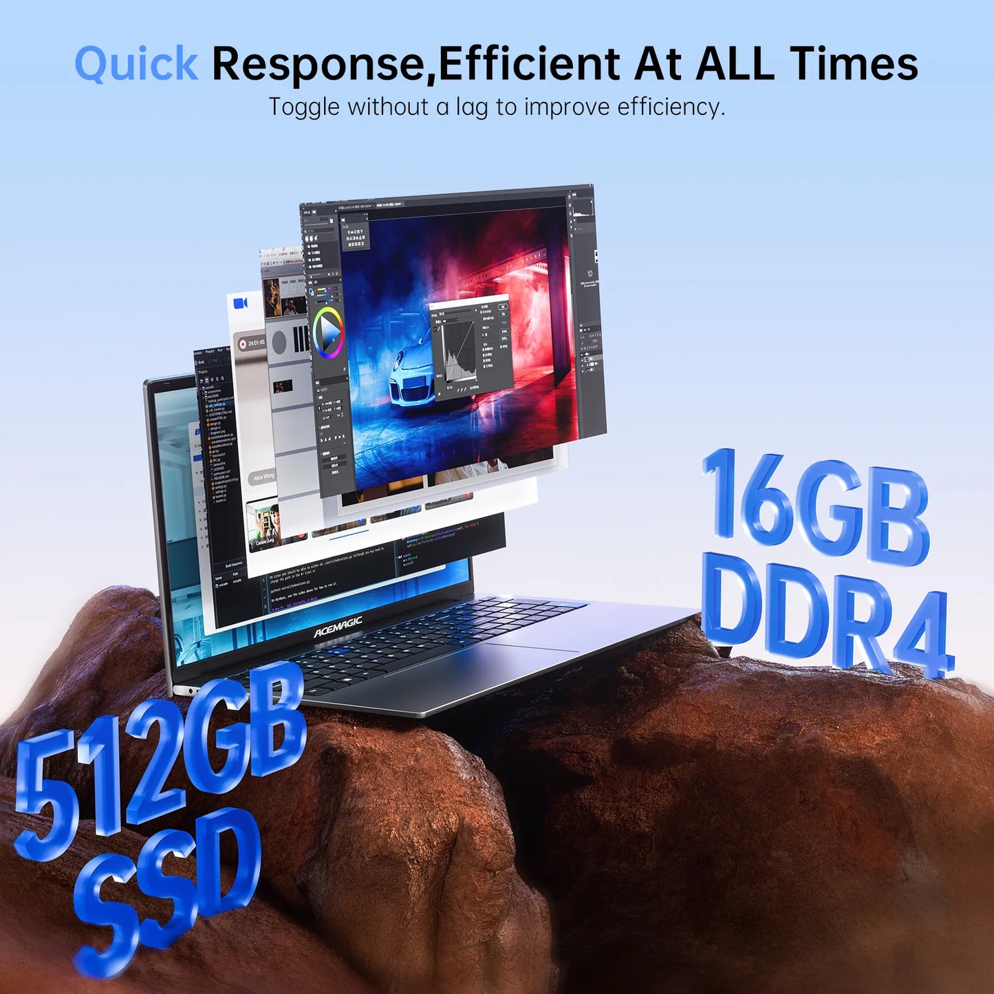 KAIGERR AX17 17.3 inch Laptop Intel N97 16GB RAM 512GB SSD Windows 11 Pro Notebook Wifi 6 BT5.2 6000Mah Battery