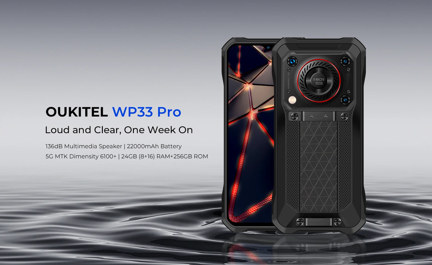 Oukitel WP33 Pro 5G Rugged Smartphone 6.6" FHD+ Cell Phone 24GB 256GB Mobile Phone 64MP Camera 22000mAh 33W Cellphon
