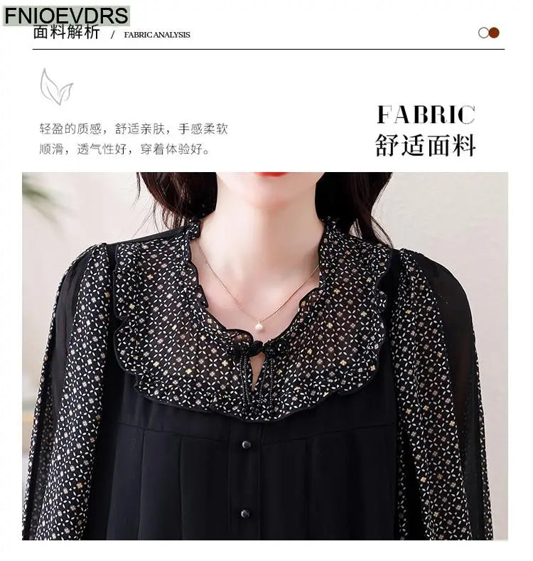 Loose Clothes Women 2024 Autumn Elegant Office Lady Casual Button Shirts Fake Two Piece Retro Vintage Bling Tops Blouses