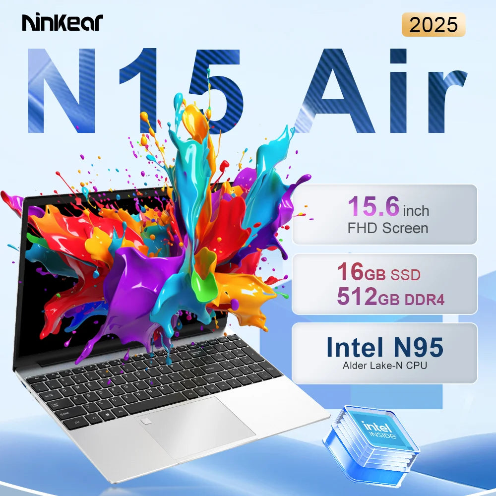 Ninkear N15 Air Laptop 15,6" IPS 1080P IPS Intel N95 3.4Ghz 16GB RAM 512GB SSD General Use Productivity Windows 11 pro Notebook
