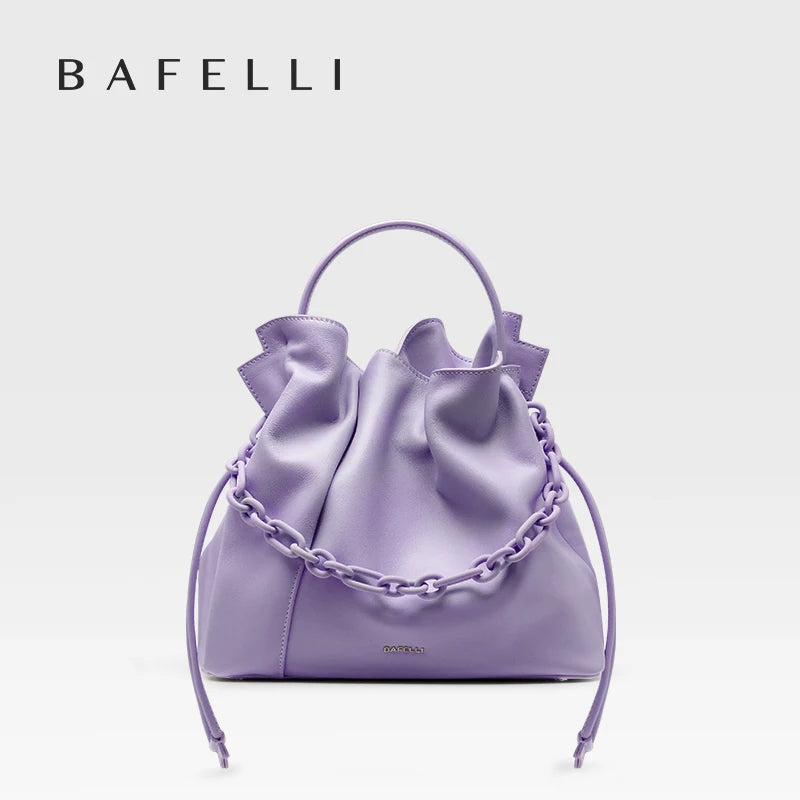 BAFELLI 2025 NEW WOMEN'S BAG LEATHER CASUAL BUCKET HANDBAGS FOR FEMALE TREND FASHION SHOPPER PURSE LUXURY BRAND SHOULDER