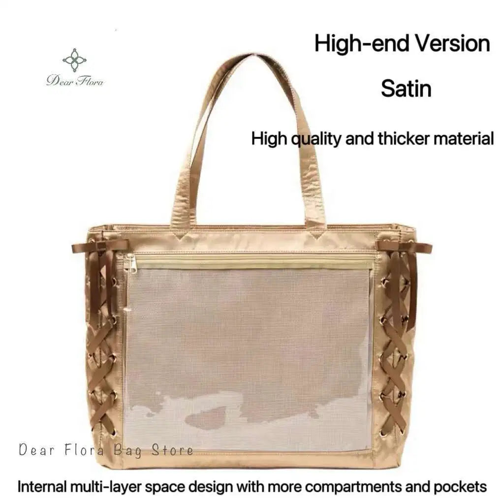 Japanese Sweet Women Ribbon Ita Bag Cute Lolita Girl Transparent Handbags Fashion Large Capacity Tote Bag Aesthetic Shoulder Bag