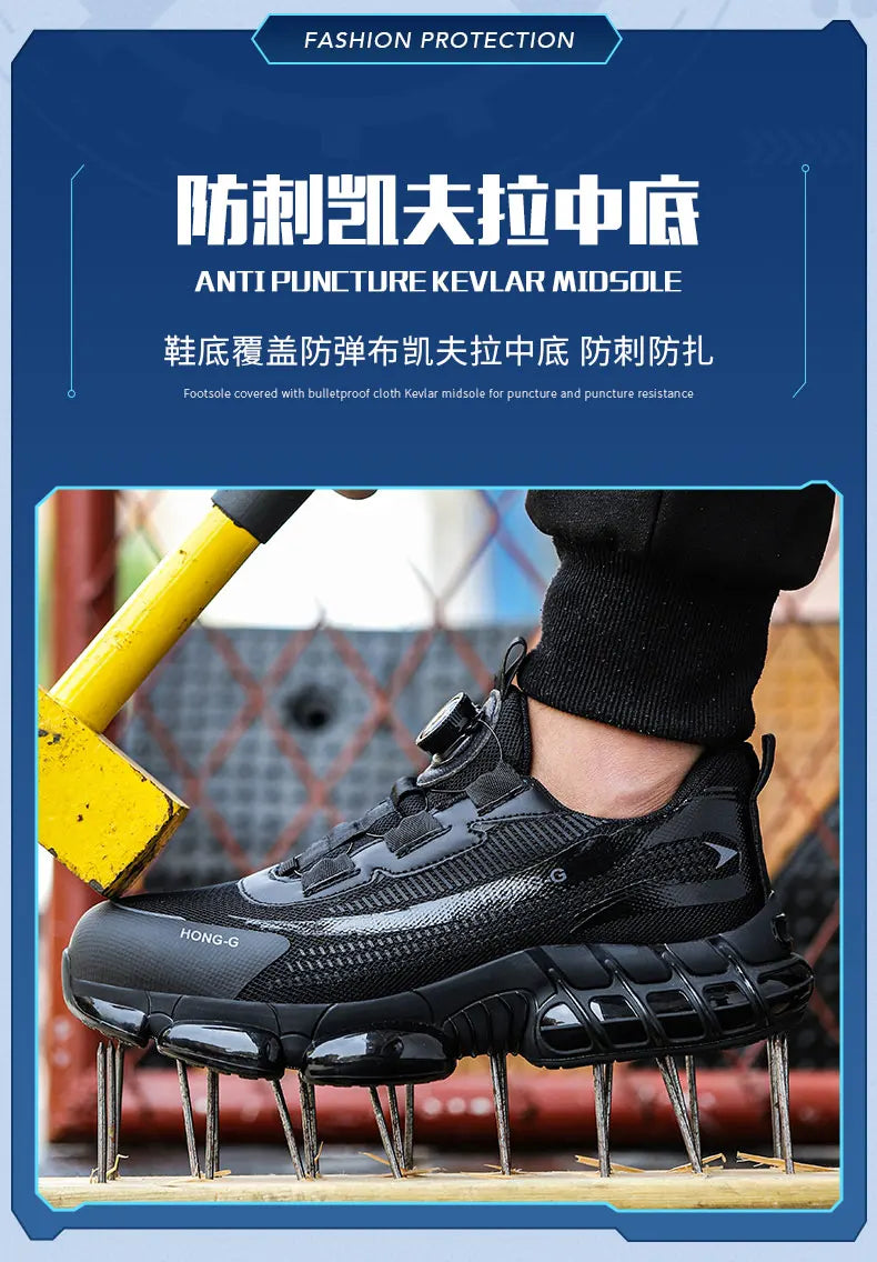 Rotating Button Work Sneaker Air Cushion Steel Toe Safety Boots Anti-Smash Work Shoes Indestructible Protective Safety Shoes Men