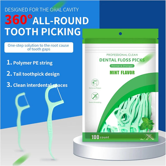 100 Count Dental Flossers Mint Gentle Clean Soft Floss With Superior Strength Cleaning Between Teeth Dental Floss Picks