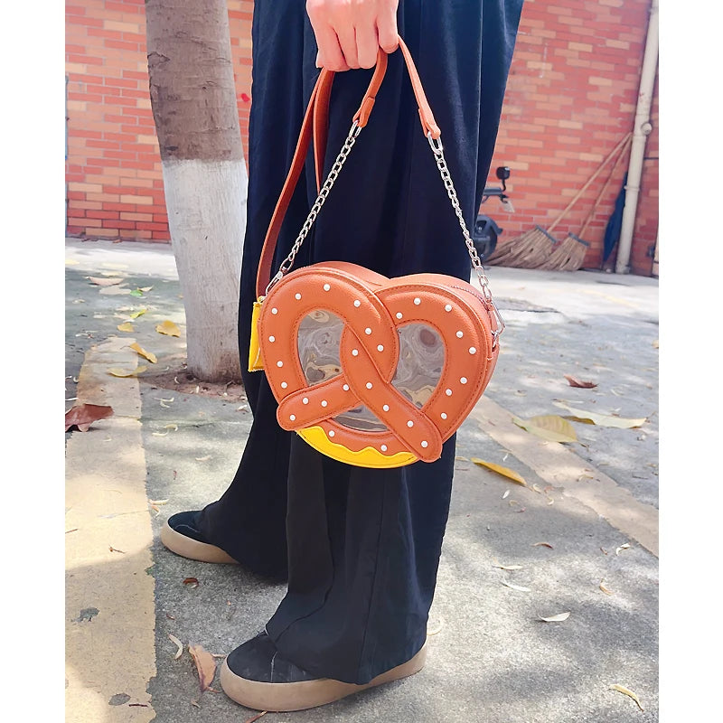 Novel Pretzel Bread Design Shoulder Bag for Women Small Food Shape Crossbody Bag Girls Cute Purses and Handbags Novelty Clutch