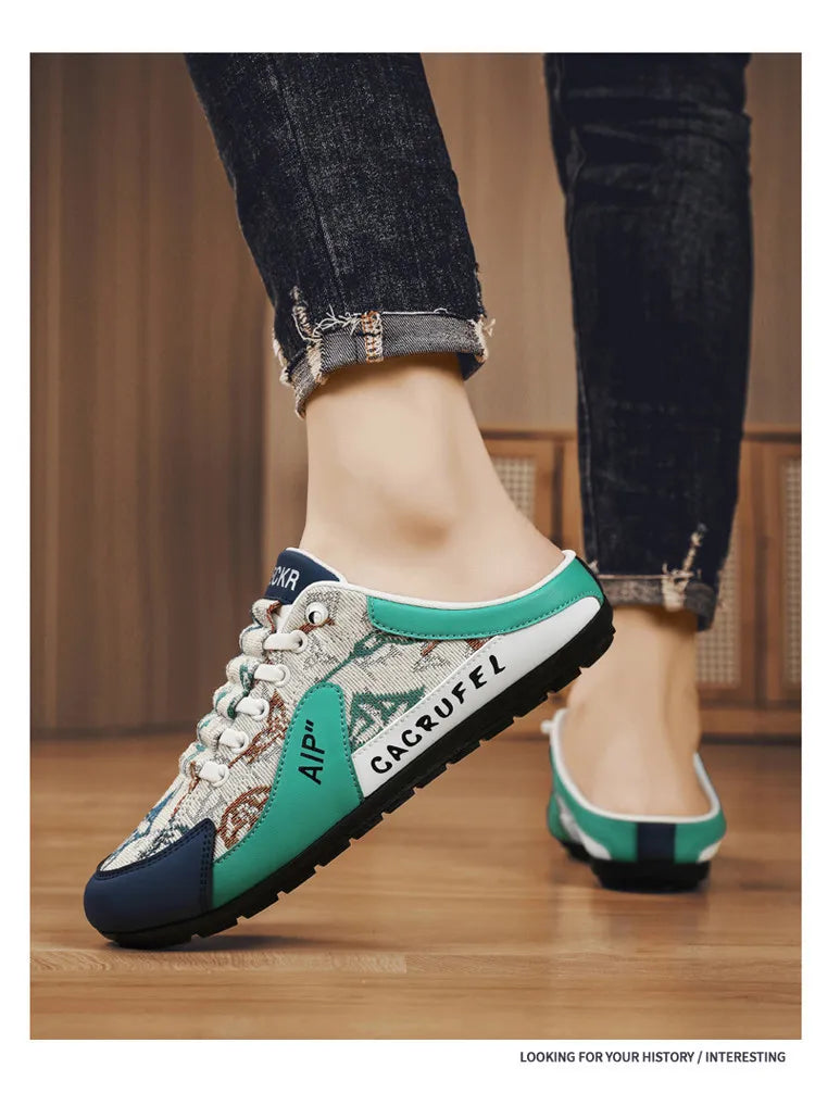 Men Non-slip Vulcanize Shoes Fashion Half Slippers Mesh Cloth Shoes for Man Casual Shoe Male Comfortable Flat Footwear 2025