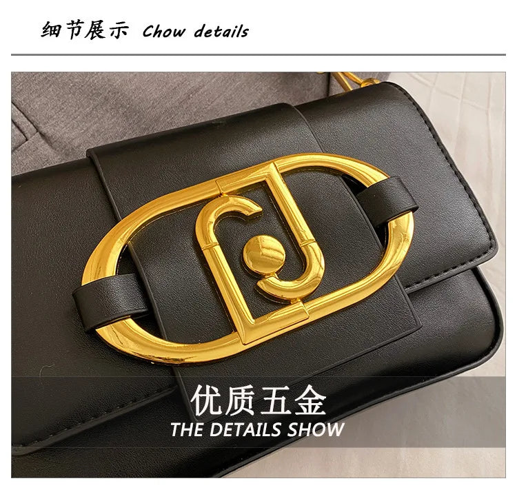 Designer Handbags For Women Leather Metal Buckle Flap Square Shoulder Bags Fashion 2024 Ladies Messenger Bags Females Casual