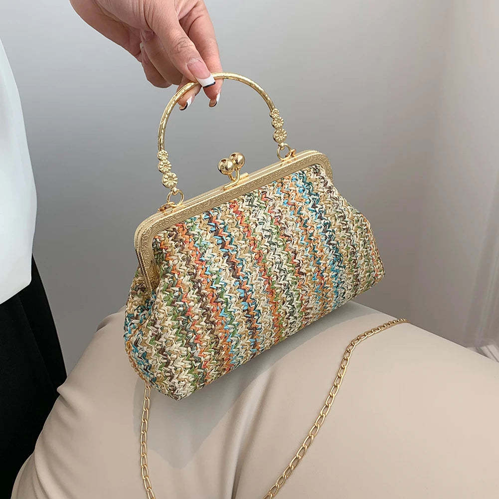 Fashion Designer Bag Luxury Women Bags Evening Clutch Colorful Straw Woven Shell Bag Beach Vacation Crossbody Bag Shoulder Bag