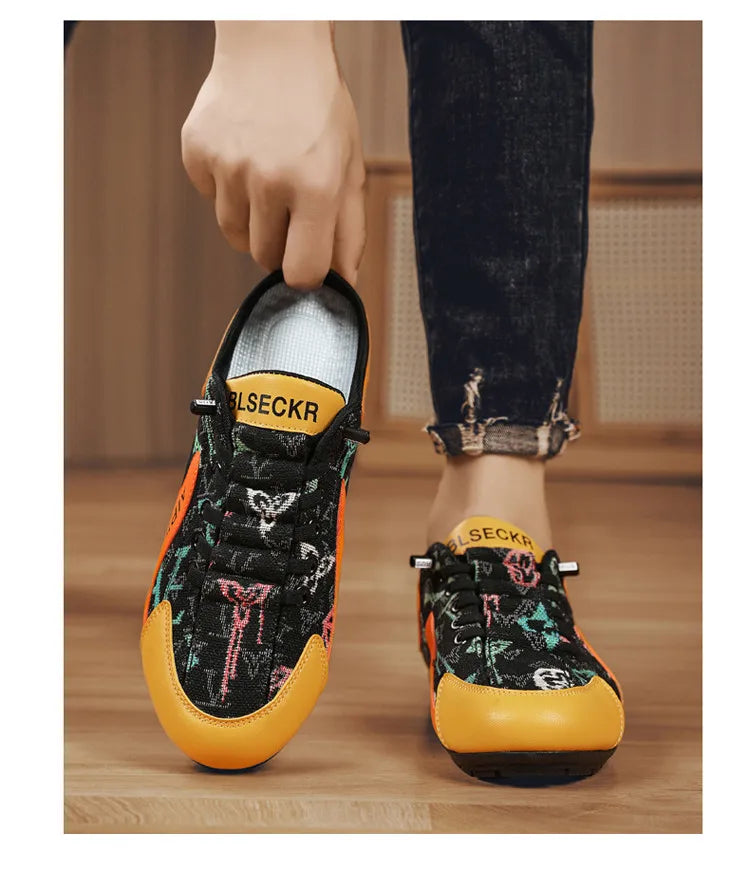 Men Non-slip Vulcanize Shoes Fashion Half Slippers Mesh Cloth Shoes for Man Casual Shoe Male Comfortable Flat Footwear 2025