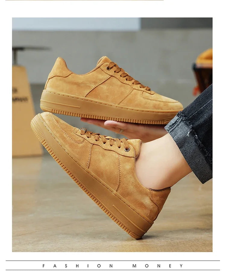 Autumn Brown Strings Sport Basketball Casual Sneakers High-top Canvas Shoe Lace-up Fashion Flat Round Wheat Color Sholeaces