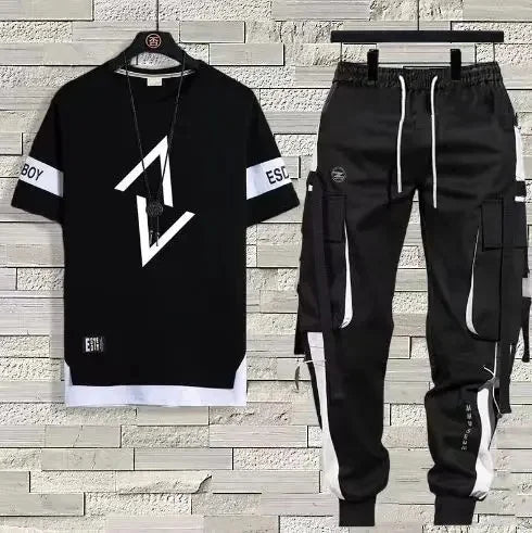 男士夏季薄款短袖休閒褲運動套裝寬鬆半袖T卹一件套中國大陸產