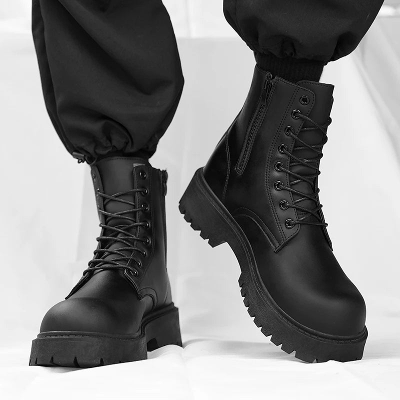 Couple's casual boots four season men's and women's high top leather boots fashion thick soled non slip plus size outdoor boots