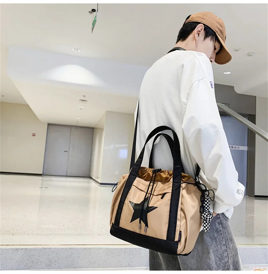 Personality Women Crossbody Bag Y2K Style Large Capacity Couple Shoulder Bag New Casual Nylon Tote Bag Luxury Drawstring Handbag