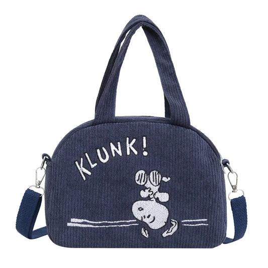 Corduroy Cartoon Shoulder Bag Cute Embroidered Handbag Women's Casual Crossbody Bag Adjustable Shoulder Straps