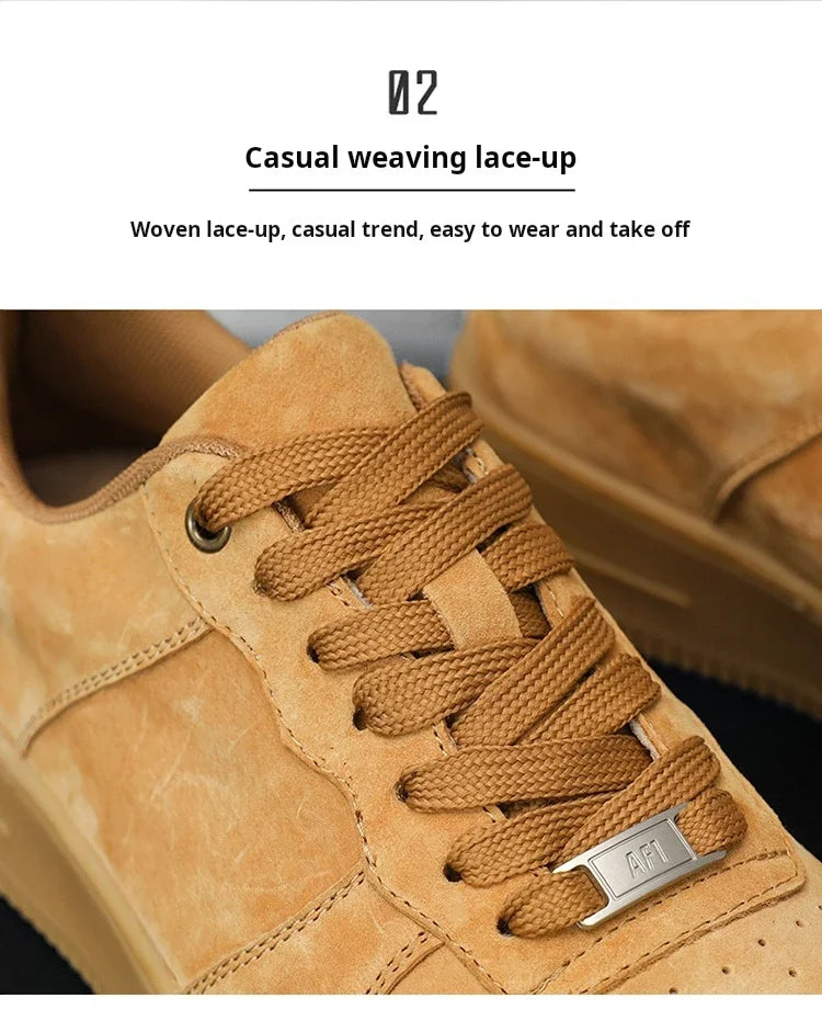 Autumn Brown Strings Sport Basketball Casual Sneakers High-top Canvas Shoe Lace-up Fashion Flat Round Wheat Color Sholeaces