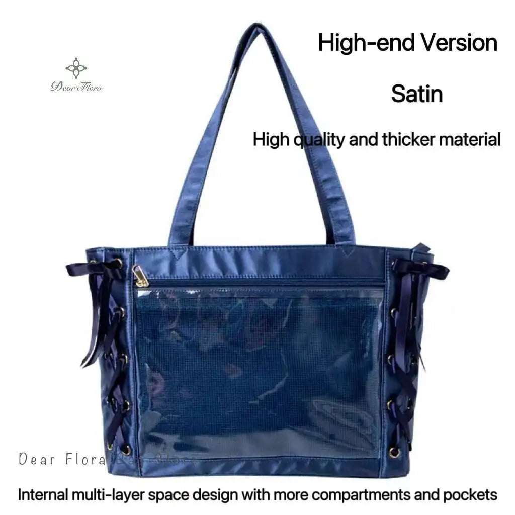 Japanese Sweet Women Ribbon Ita Bag Cute Lolita Girl Transparent Handbags Fashion Large Capacity Tote Bag Aesthetic Shoulder Bag