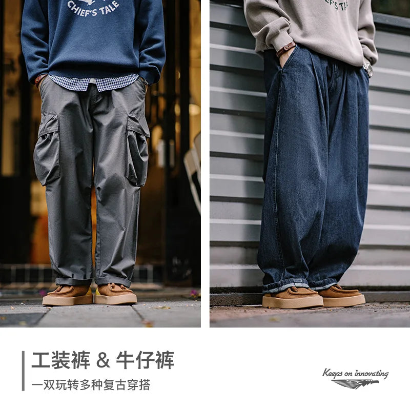 Maden Vintage Thick-Soled Patchwork Leather Shoes Low-Cut Casual Ankle Boots Versatile Dress Shoes for Men's Autumn and Winter