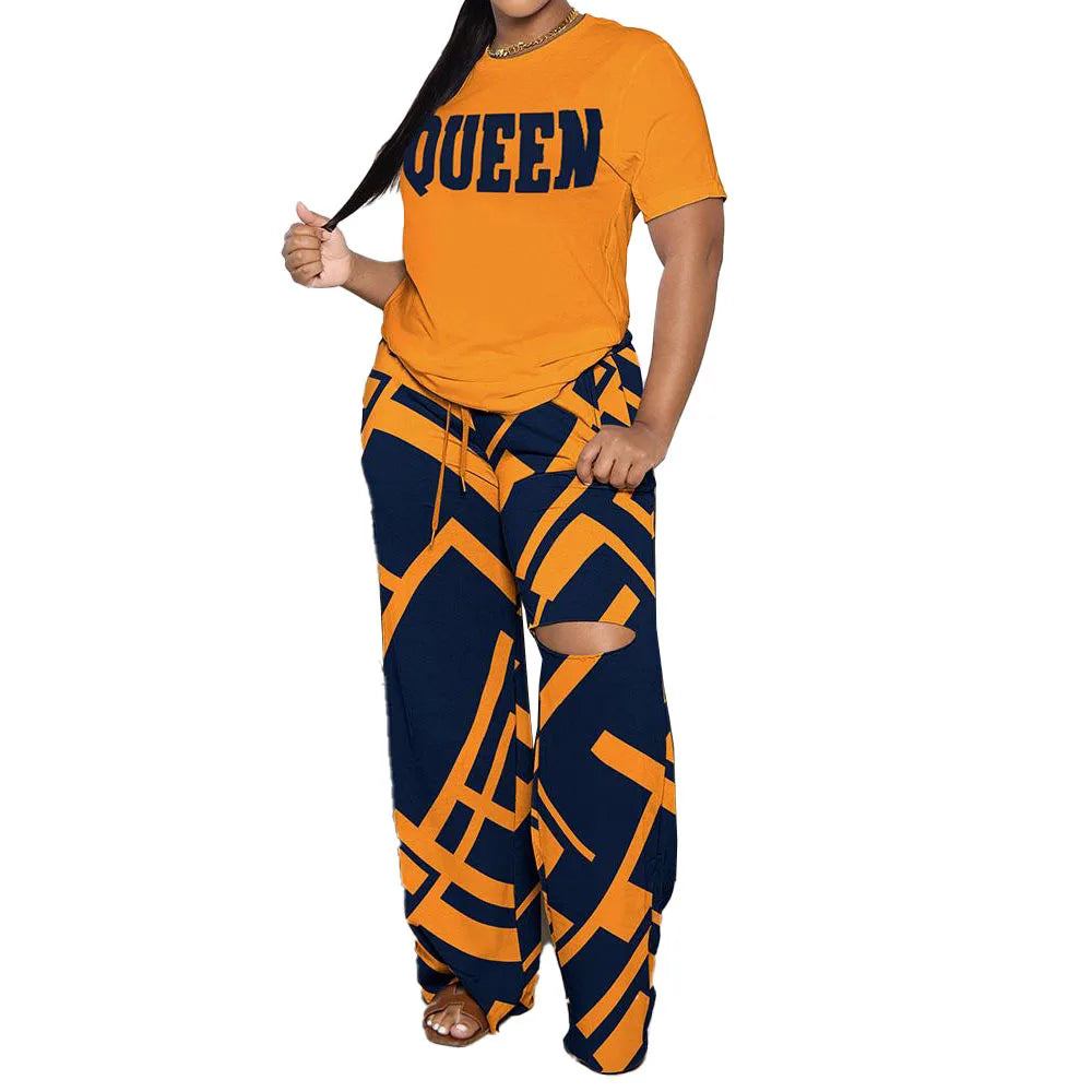 Spring And Summer New Casual Printing Short Sleeve Wide Leg Pants Set Fashion Pants Loose T-shirt Set Women's Clothing