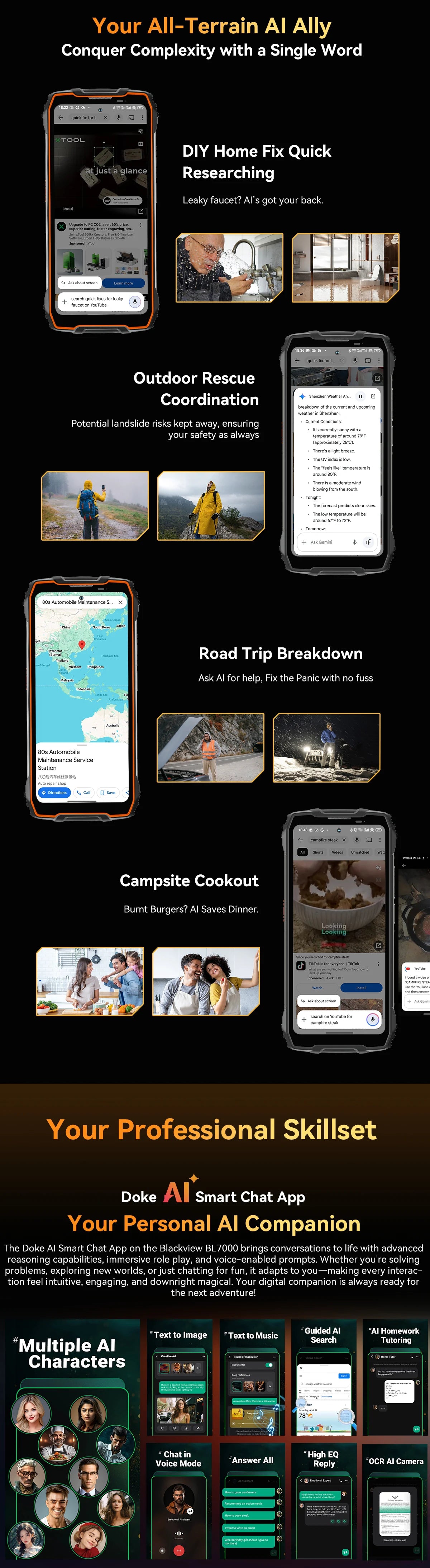 BLACKVIEW BL7000 5G AI Rugged Phone Deepseek GPT Android 15 Smartphone, 6.78" HD+2.4K Display 120Hz, 24(8+16)GB 256GB, 7500Amh
