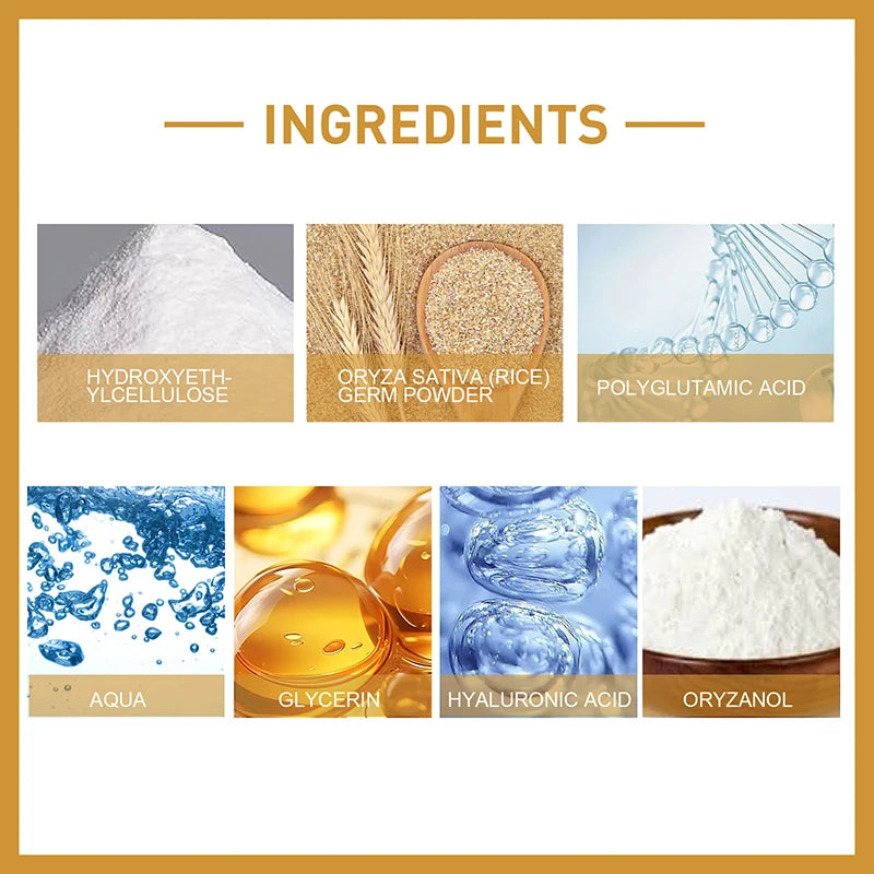 Rice Raw Pulp Serum Hyaluronic Acid Face Essence Nourishing Moisturizing Whitening Anti-Wrinkle Brighten Smooth Facial Skin Care