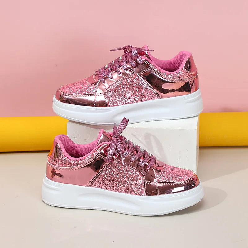 Women Shoes Spring 2024 New Fashion Vulcanized Sneakers for Women Casual Shoes Outdoor Walking Footwear Size 36-45 Gold Silver