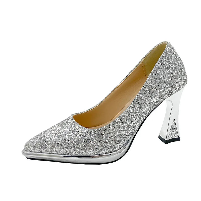 Fashion Sequined Women Pumps 2024New Women's Shoes Pointed Toe Shallow Mouth Shoes Female Comfort Women High Heels spring autumn