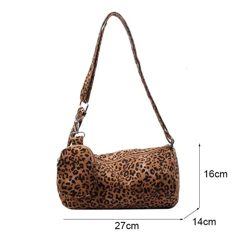 Korean Version Niche Leopard Print Canvas Armpit Bag for Women New Trendy Fashion Shoulder Bag Commuting Versatile Pillow Bag