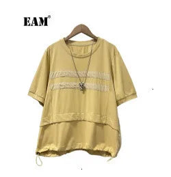 EAM Black Color-block Sequins Big Size Blazer Women New Lapel Long Sleeve Jacket Fashion Tide Spring Autumn 2025 CPG1490