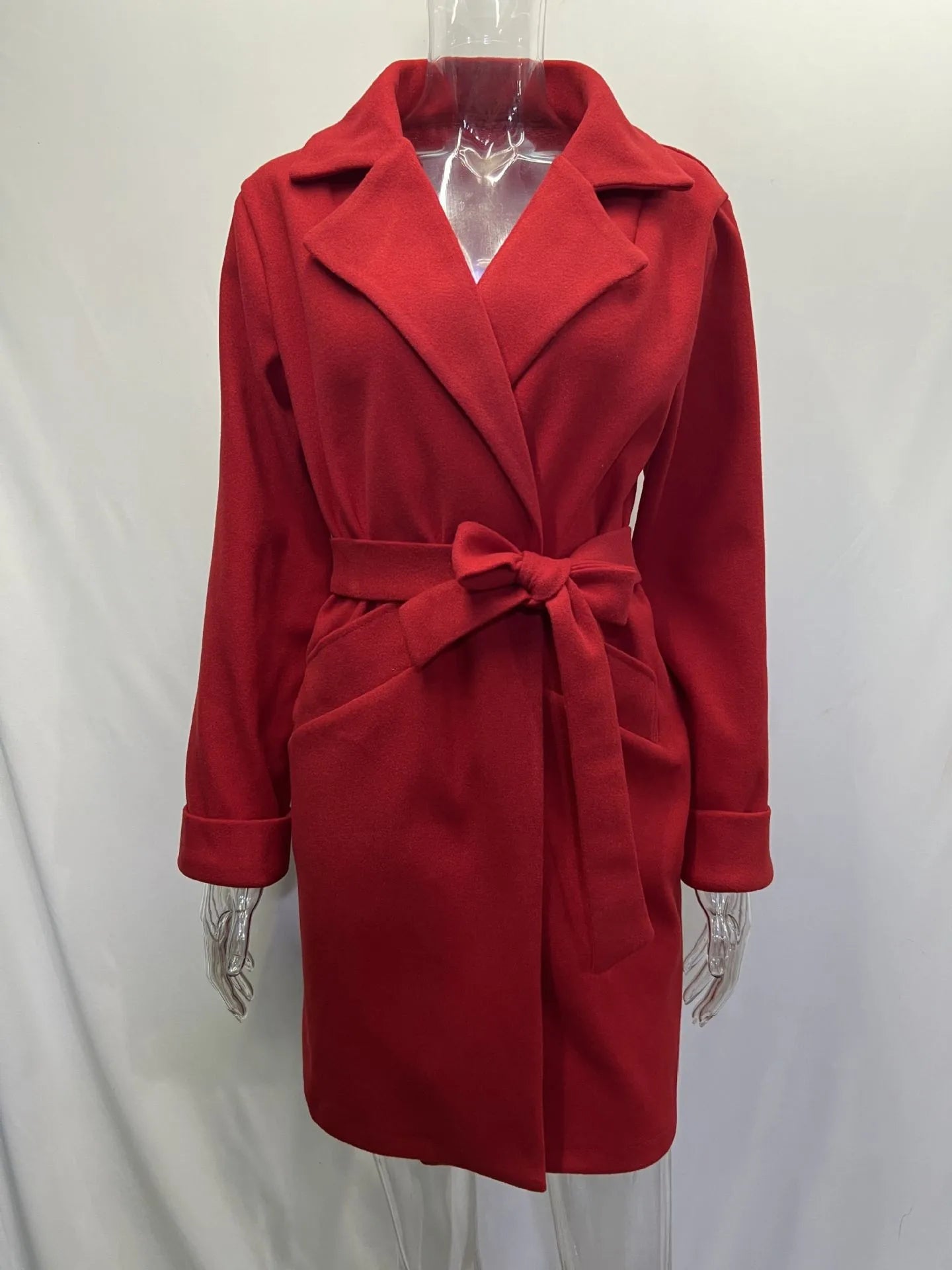 2023 Women Hot Pink Trench Coat Casual Mid Long Overcoat Lapel Open Front Cardigan Outwear Woolen Boot Winter Jackets for Women