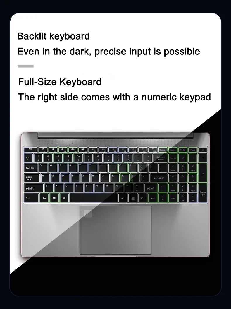 Intel N95 15.6"  Portable Laptop  7500 mAh 32GB Ram DDR4 2TB SSD Windows 11  Notebook Pc Gamer with Backlit Fingerprint