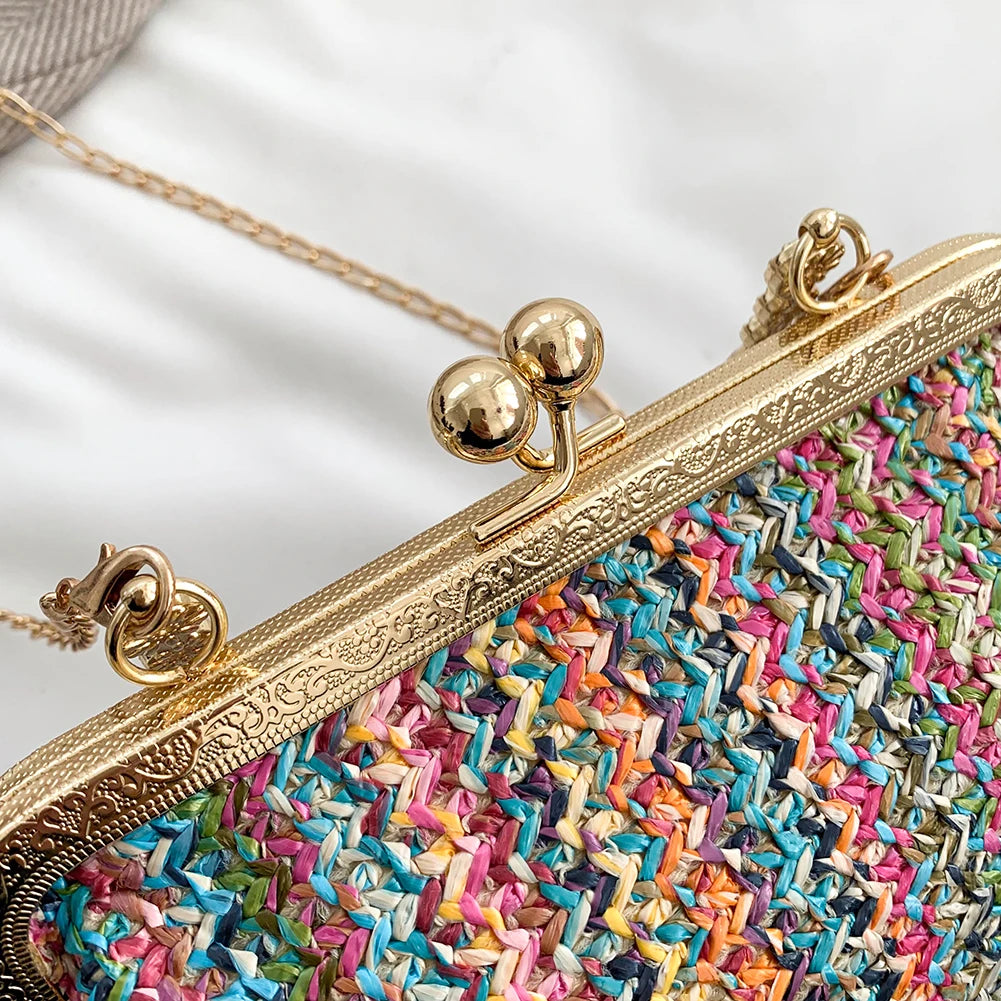 Fashion Designer Bag Luxury Women Bags Evening Clutch Colorful Straw Woven Shell Bag Beach Vacation Crossbody Bag Shoulder Bag