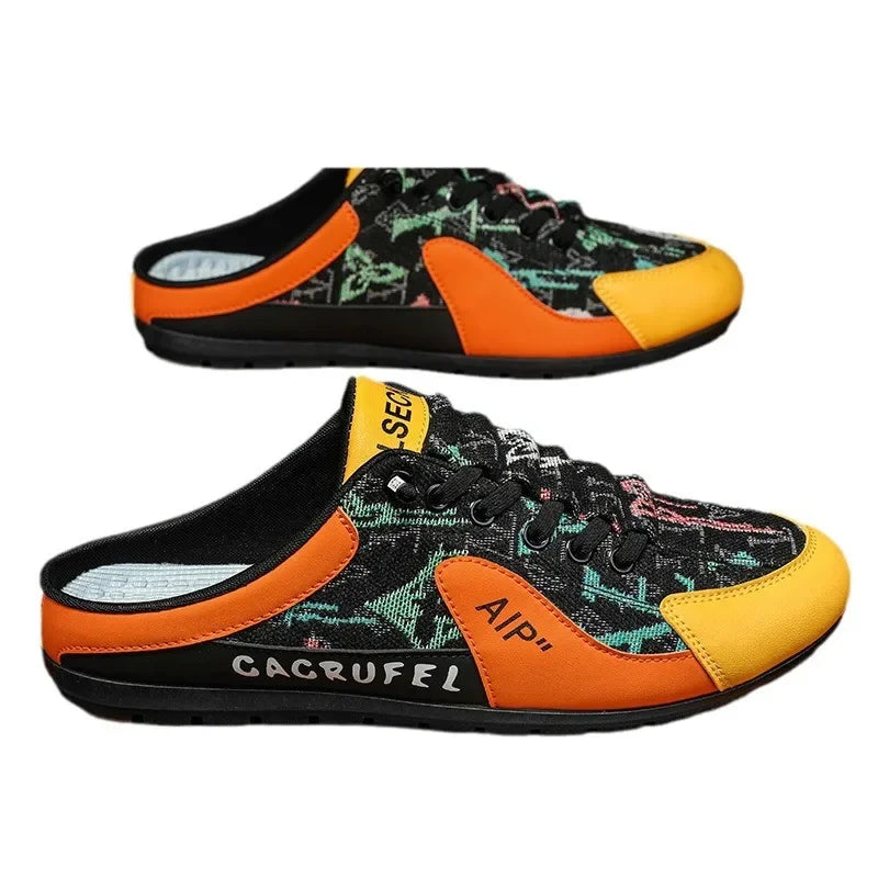 Men Non-slip Vulcanize Shoes Fashion Half Slippers Mesh Cloth Shoes for Man Casual Shoe Male Comfortable Flat Footwear 2025