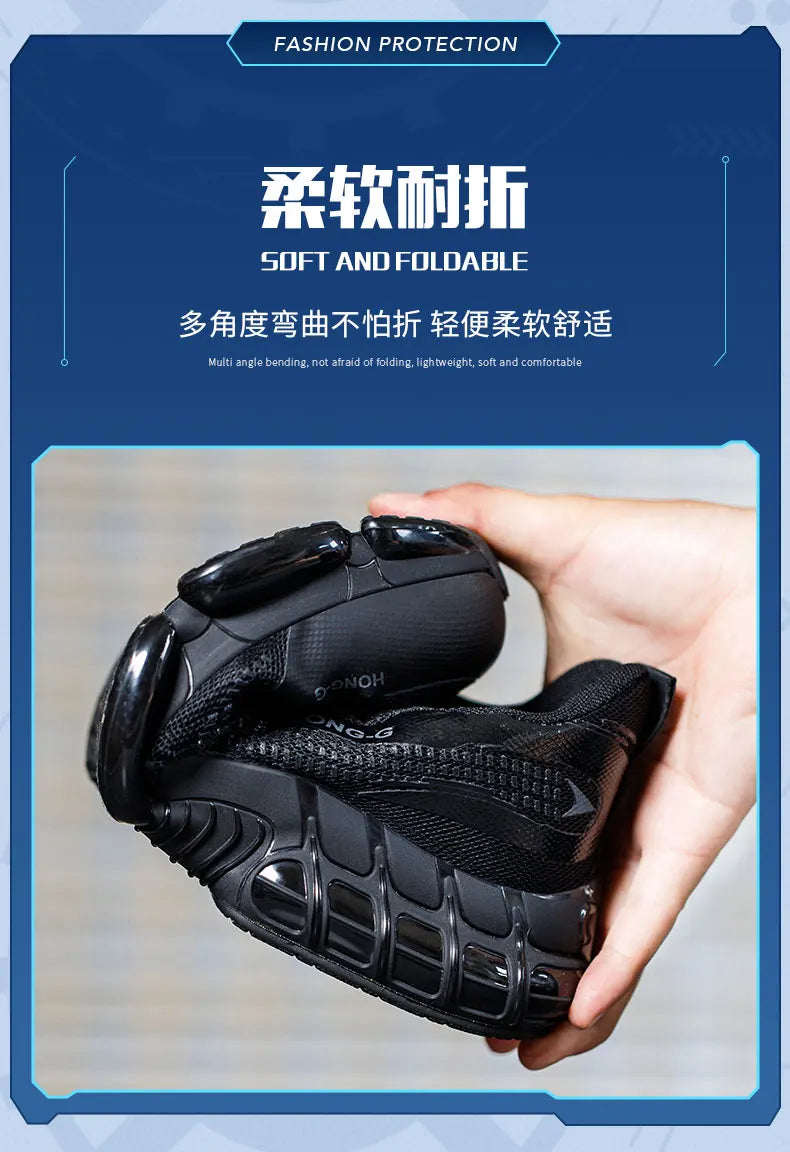 Rotating Button Work Sneaker Air Cushion Steel Toe Safety Boots Anti-Smash Work Shoes Indestructible Protective Safety Shoes Men