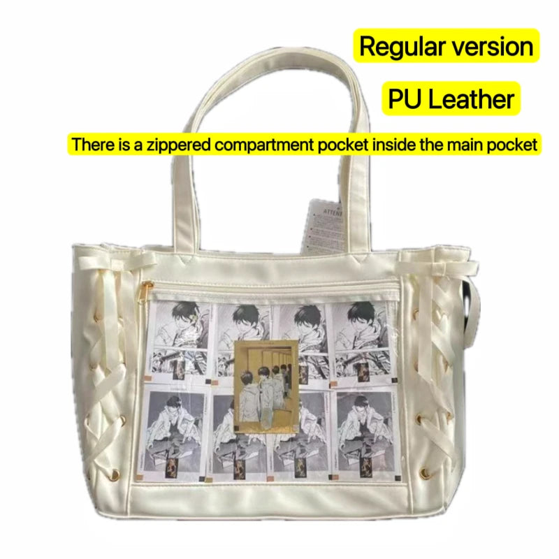 Japanese Sweet Women Ribbon Ita Bag Cute Lolita Girl Transparent Handbags Fashion Large Capacity Tote Bag Aesthetic Shoulder Bag