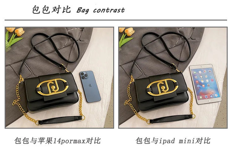 Designer Handbags For Women Leather Metal Buckle Flap Square Shoulder Bags Fashion 2024 Ladies Messenger Bags Females Casual