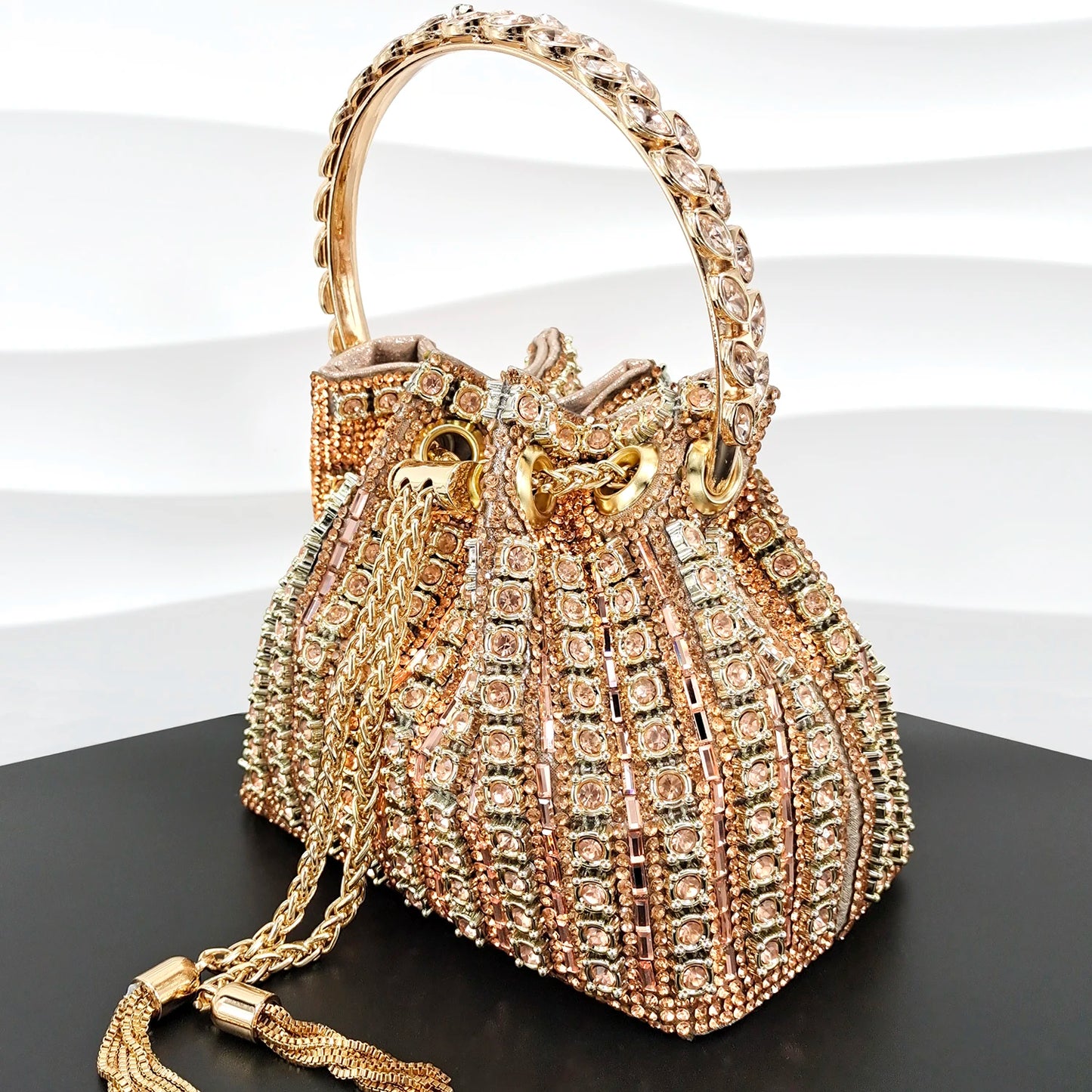 African Fashionable Shiny Handbag Banquet Ladies Bag Full Of Diamonds Semi-Circle Bracelet Bag