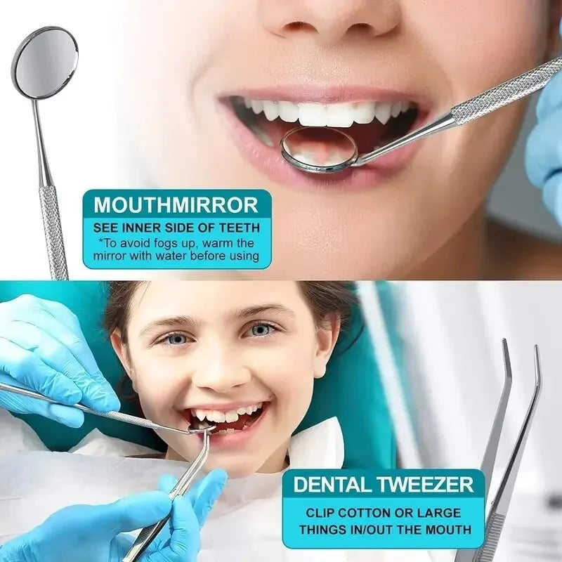 Stainless Steel Dentist Oral Tools Cleaning Flossing Tartar Removal Easy to Clean Not Easy to Break Dental Oral Mirror Care Kit