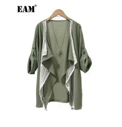 EAM Black Color-block Sequins Big Size Blazer Women New Lapel Long Sleeve Jacket Fashion Tide Spring Autumn 2025 CPG1490