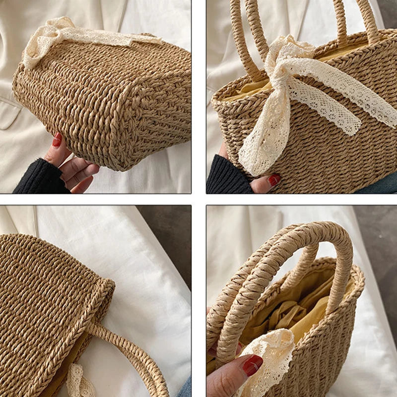 Women Handbags Straw Rattan Woven Crossbody Bag Summer Bohemia Beach Tassel Design Basket Bag Fashion Shoulder Messenger Bag