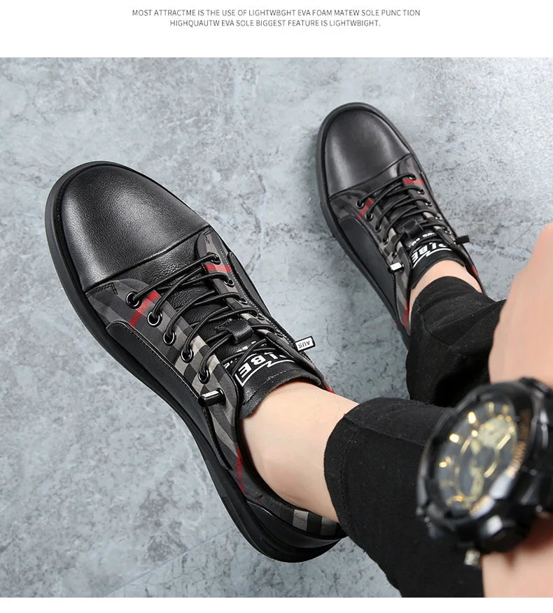 Genuine Leather Casual Shoes Men Sneakers Outdoor Walking Shoe Loafers Man Comfortable Breathable Male Light Footwear Plaid Shoe