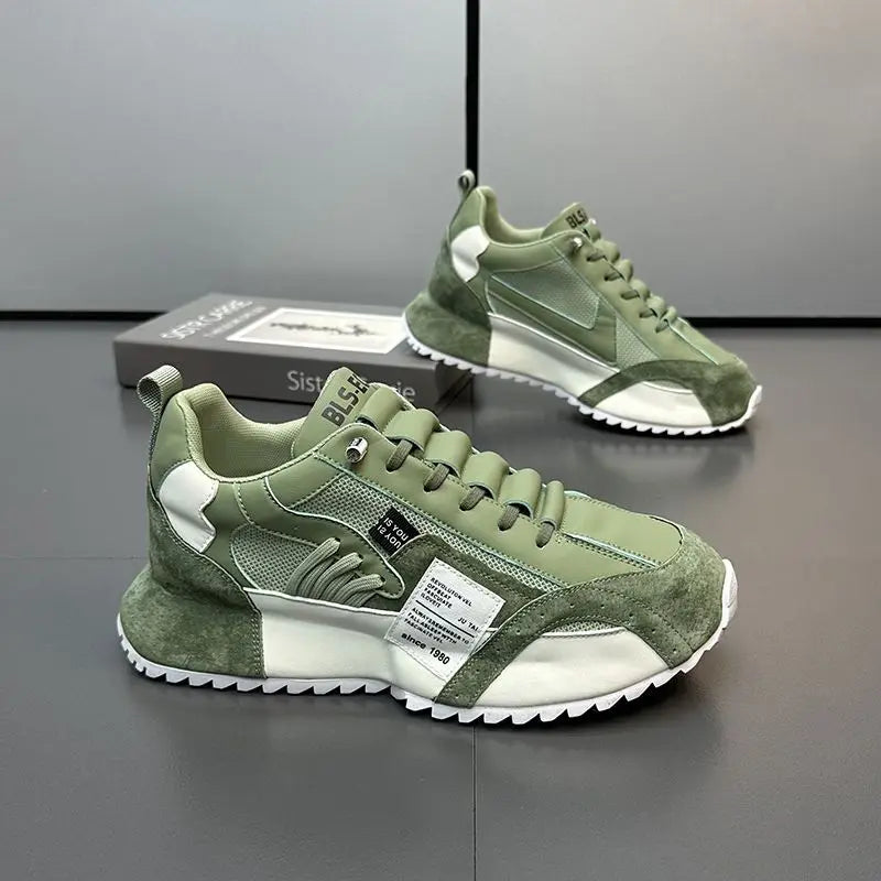 Luxury Men Sneakers Summer Mesh Moccasins Lace-up Leather Sports Four Seasons Casual Running Shoes Comfortable Forrest Gump Shoe