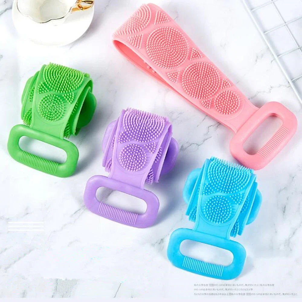 1pc Silicone Body Scrubber Exfoliating Massage Brush Bath Towel Shower Back Cleaning Tool Long Rubbing Back Body Clean Brush