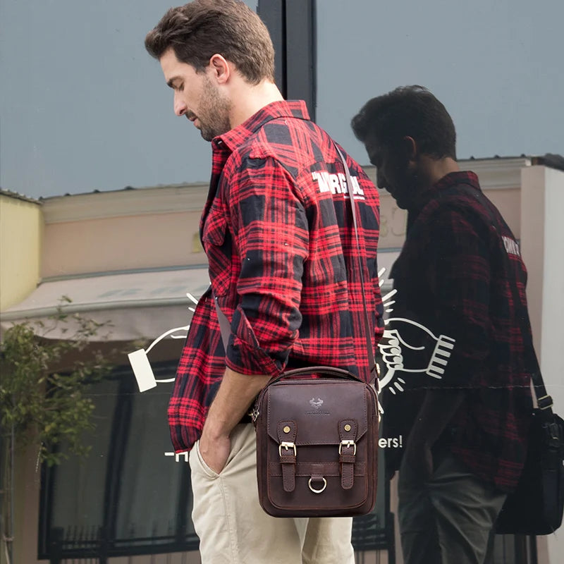 HUMERPAUL Shoulder Bag for Men Casual Genuine Leather Messenger Crossbody Bags Business Handbag for Work Full Grain Leather