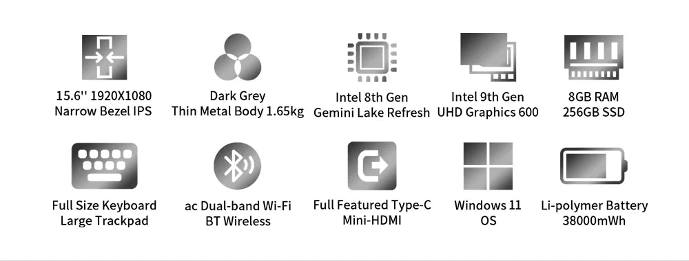 Teclast F15 Plus 2 Laptop 15.6 Inch Windows 11 Laptop 8Gb Ram 256Gb Ssd Gemini Lake N4120 Usb3.0 Mini-Hdmi Full Size Keyboard