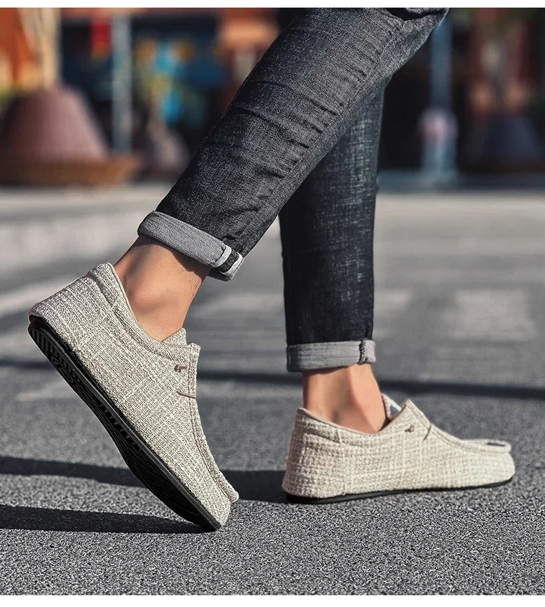 YRZL Summer Men's Canvas Boat Shoes Moccasins Casual Loafers Mens Slip-on Green Lightweight Breathable Comfortable Driving Shoe